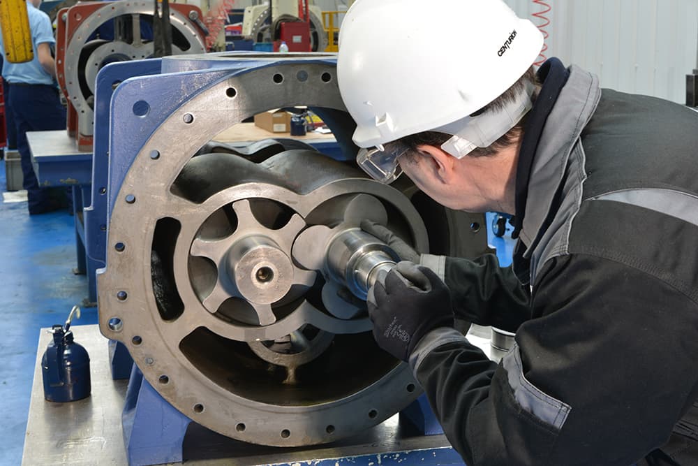 compressor airend being rebuilt
